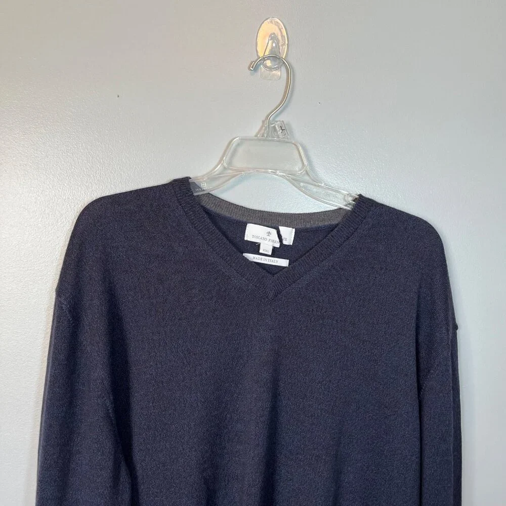 Toscano Firenze Mens Navy V-Neck Pull Over Merino Wool Sweater XXL - Picture 2 of 10